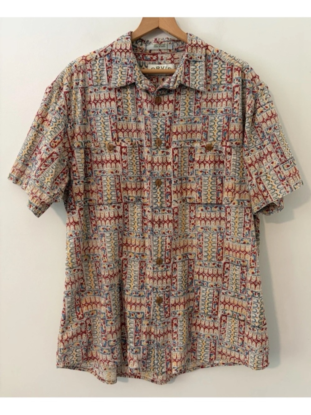 Vintage Orvis Button Up Shirt Men's Size Large Geometric Print